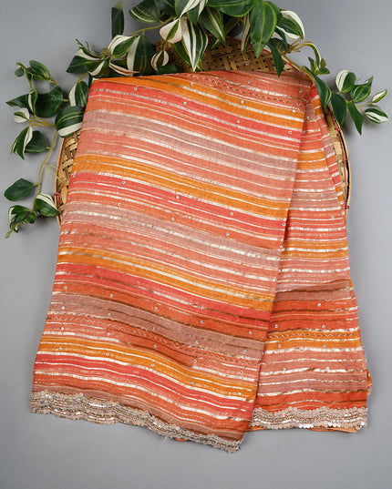 Georgette Saree With  Scallop Border Kardhana Sequence Work - Peach