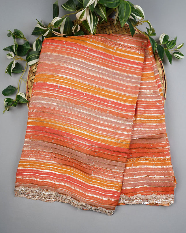 Georgette Saree With  Scallop Border Kardhana Sequence Work - Peach