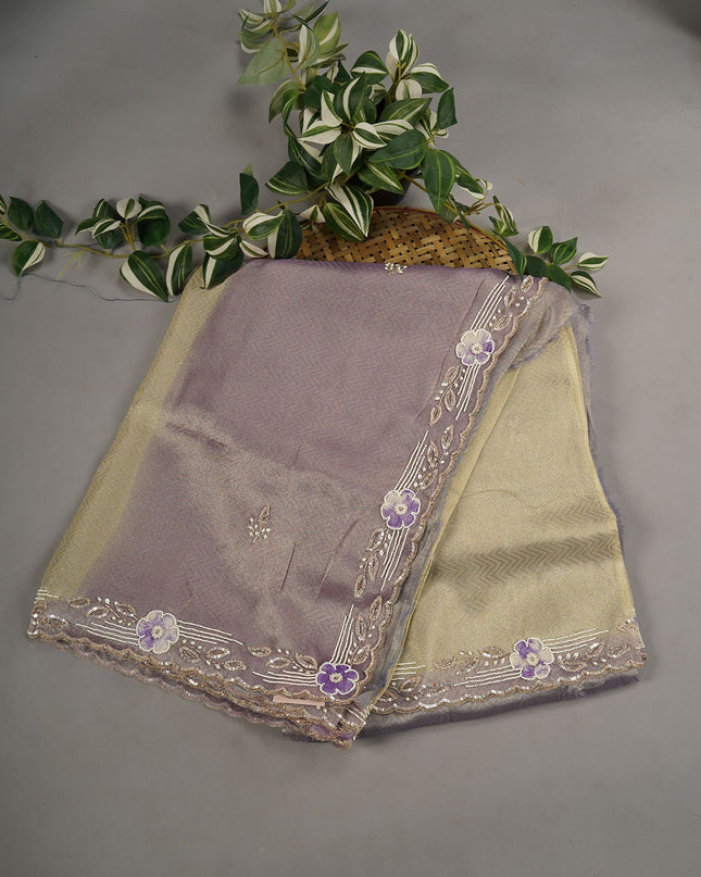 Tissue Georgette Applique Hand Work With Scallop Border - Lavender