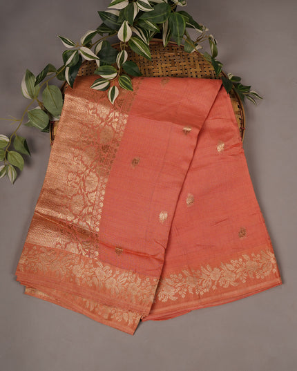 Silk Kota Allover Golden Zari Buttis - Peach