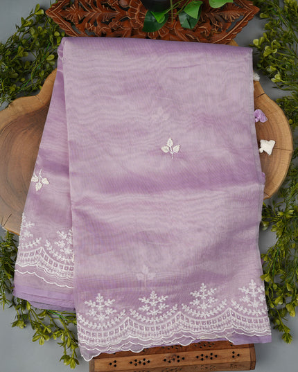 Tissue Linen Saree and Scallop Border and Peral Work - Lavender