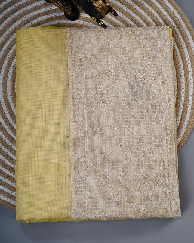 Kota silk saree with thread  work border - L Yellow