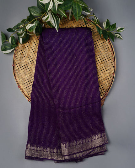 Korean Crepe Saree with Golden Zari Border- Violet