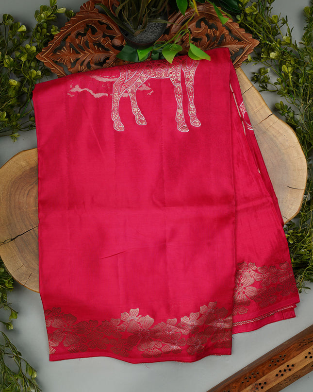 Banaras Silk Saree with Gold and Silver Zari Butties and Border- Pink