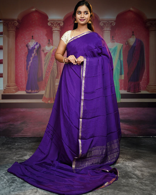 Binny Crepe Silk Saree With Golden Border - Violet