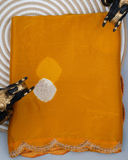 Russian Silk Zardozi Work with Scallop Border - Mustered