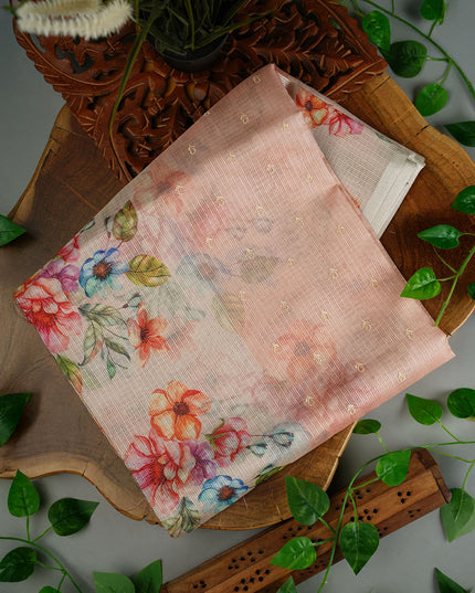 Kota Silk Saree with Thread Work Butties and Floral Border- Peach