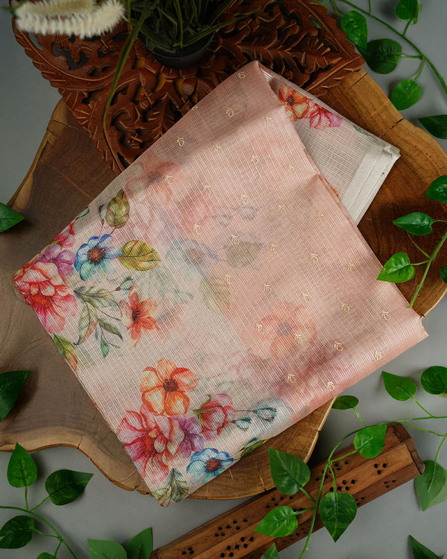 Kota Silk Saree with Thread Work Butties and Floral Border- Peach