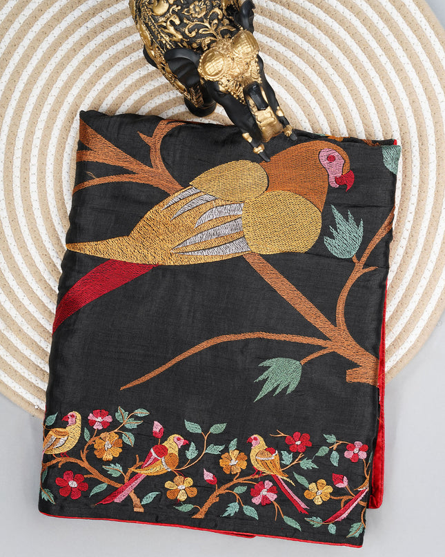 Dupion saree with  golden butties and thread work and  border - Black