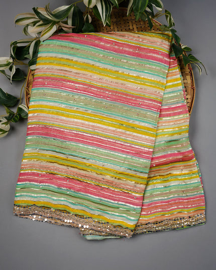 Georgette Saree With Scallop Border Kardhana Sequence Work - Multicolor