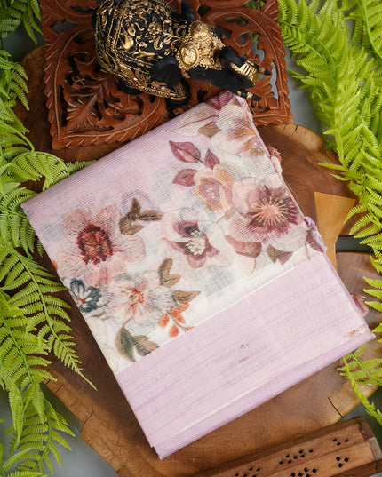 Kota cotton Saree with Floral Print - Baby Pink