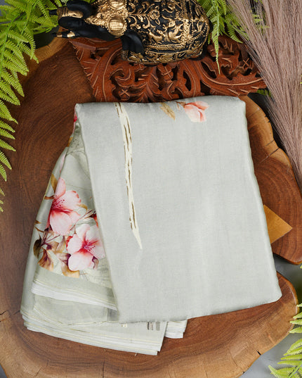 Georgette Saree With Floral Print- Light Green