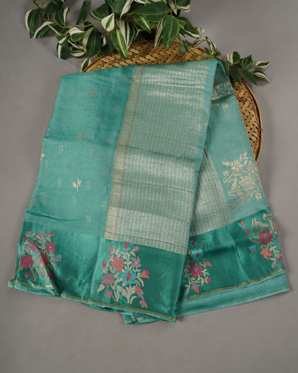 Munga Kota Silk With Silver Butties And Satin Border With Meenakari - Green