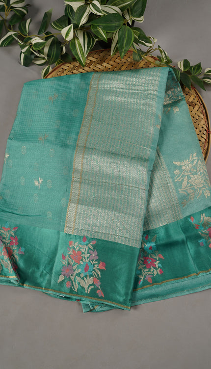 Munga Kota Silk With Silver Butties And Satin Border With Meenakari - Green