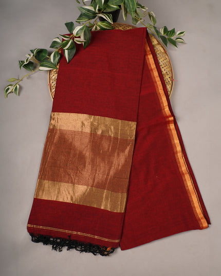 Cotton Antique Gold Zari Border - Maroon