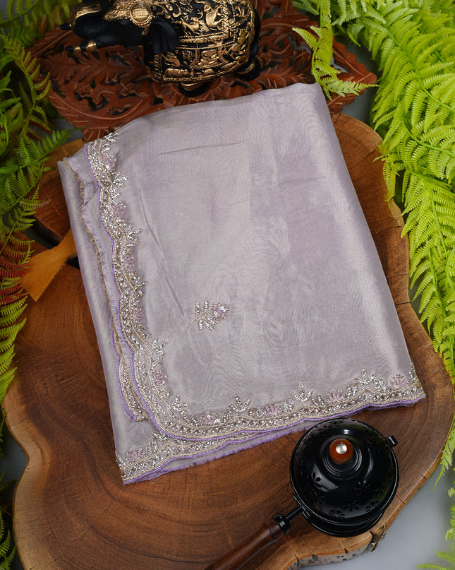 Tissue Organza saree with kardana stone work and scallop border - Lavender