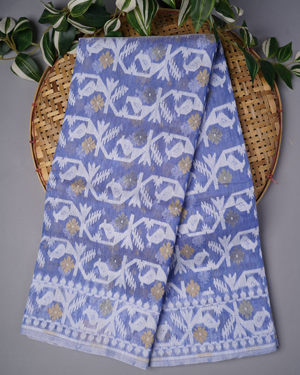 Lotus Cotton Ikkat Design Golden Buttis - Blue