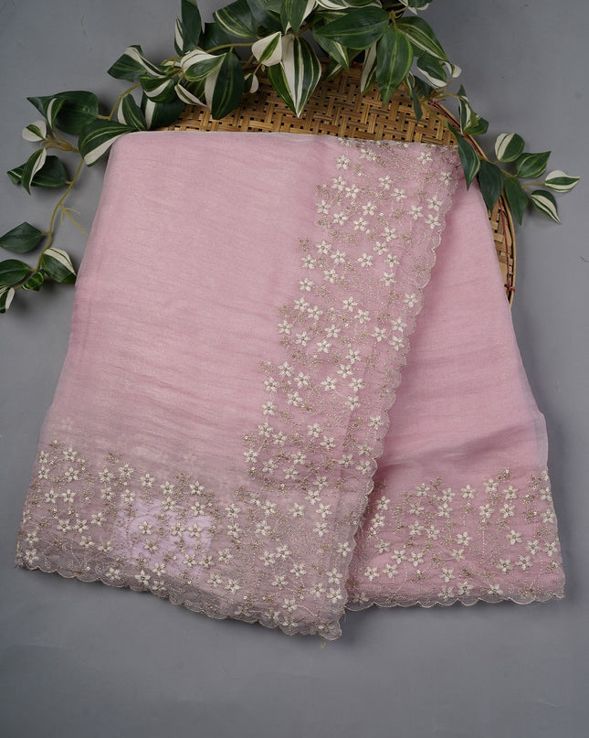 Soft Tissue Organza with Ary Work with Scallop Border- Lilac