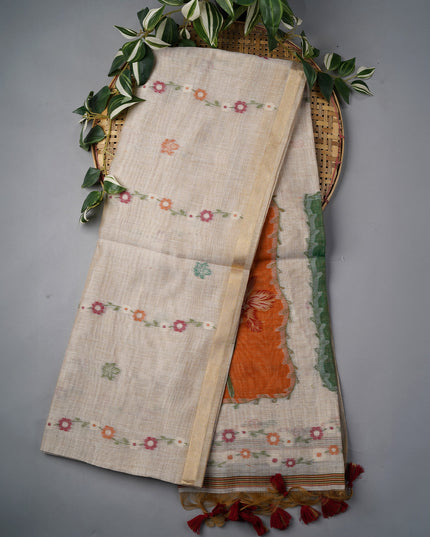 Kanchi Cotton Jamdani Weaving - Cream & Maroon