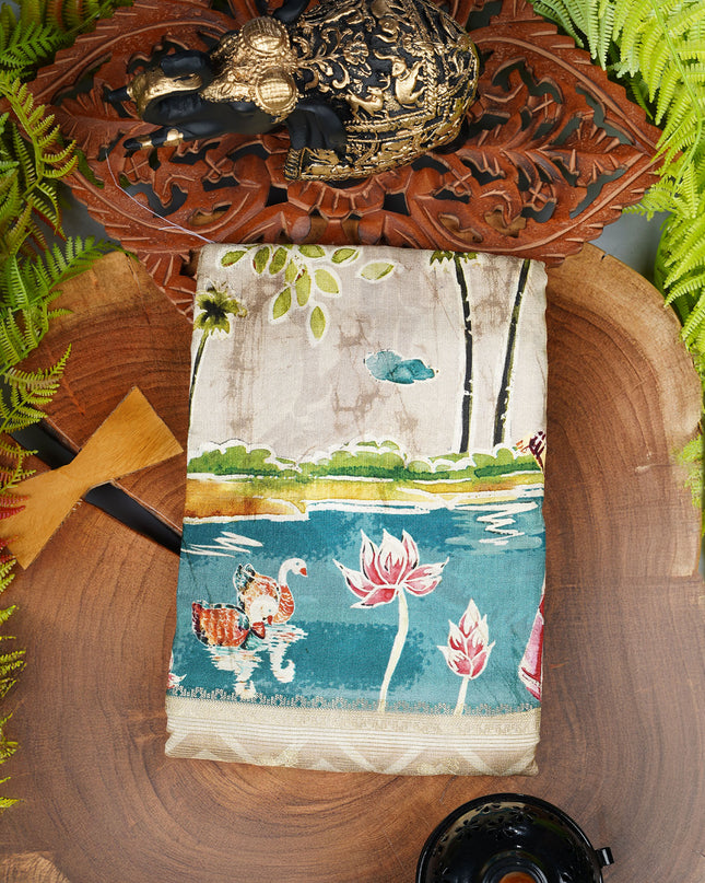 Munga silk saree with vaira oosi design - Tan