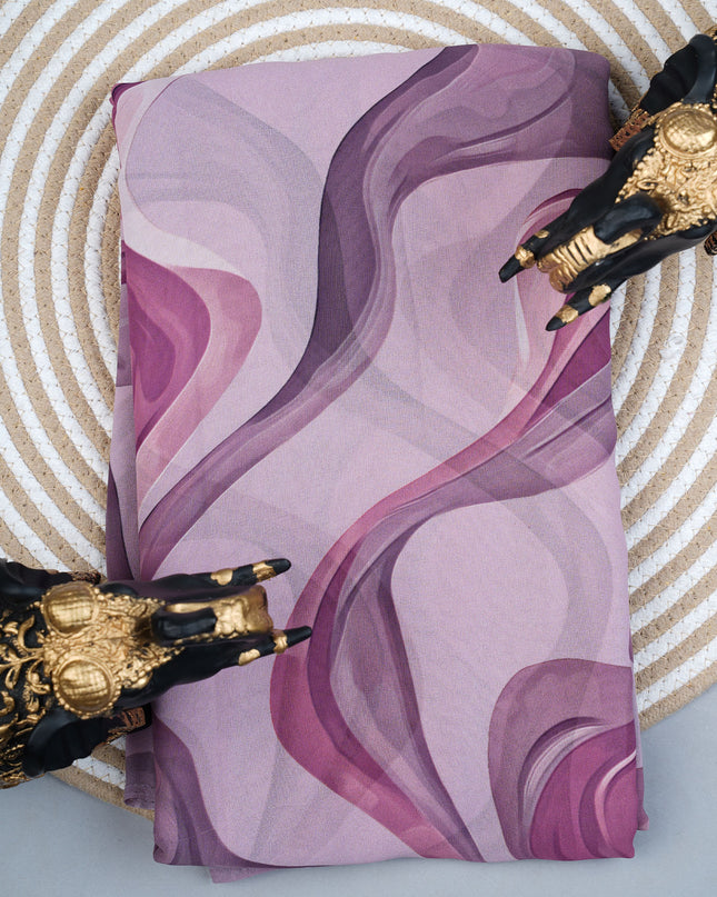 Georgette Saree With Abstract Print - Onion Pink