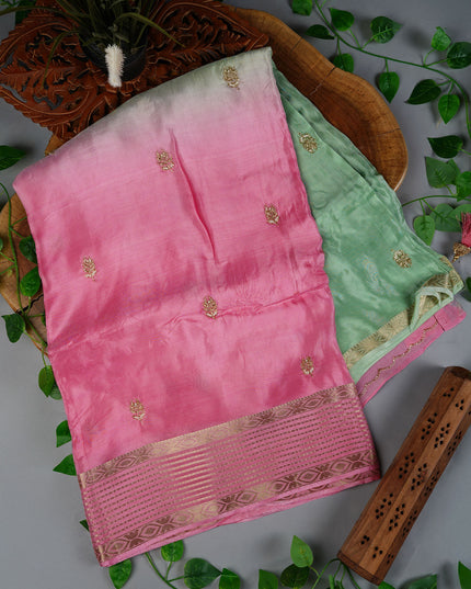 Russian Crepe Kardhana Sequence Work Butties Gold Stripes- Pink and Green