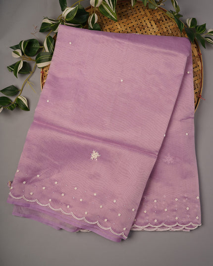 Jute Linen Tissue Pearl Work Buttis With Scallop Border - Lavender