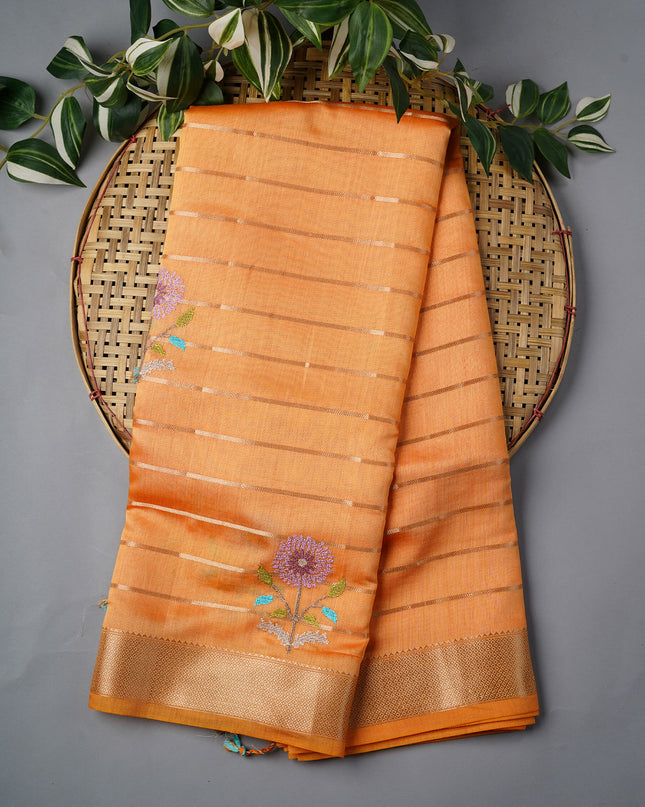 Chanderi Silk Gold Zari Border Thread Embroidery Butties - Mustered