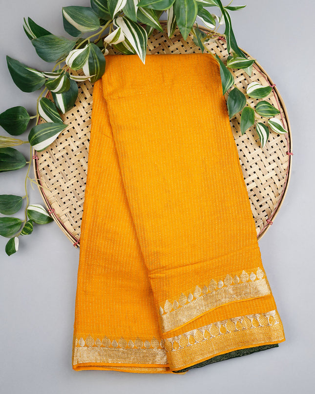 Korean Crepe Saree with Golden Zari Border- Mustard
