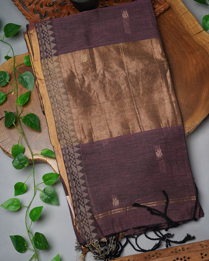 Handloom Cotton Saree with Thread Weaving Butties Border- Onion Pink