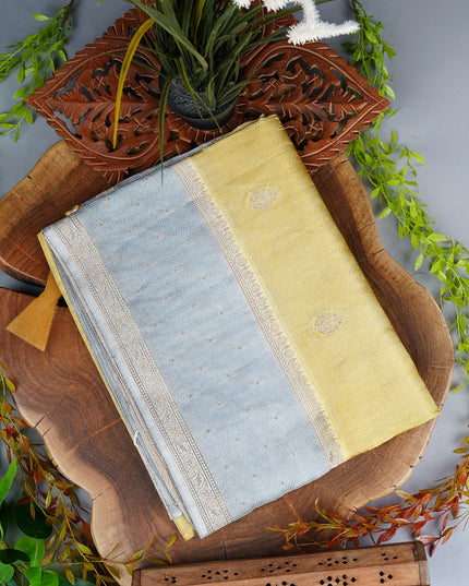 Tissue Banaras Golden Butties With Contrast Border - Yellow