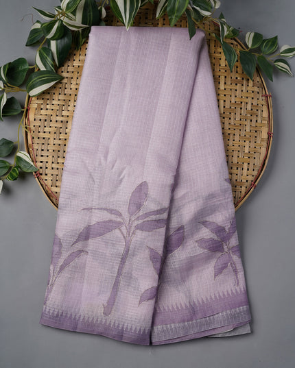 Silk Kota Saree With Ari Work Border - Lavender