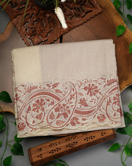 Silk Kota Saree with Paisley Design Border- C Brown