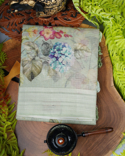 Kota cotton Saree with Floral Print - L Green