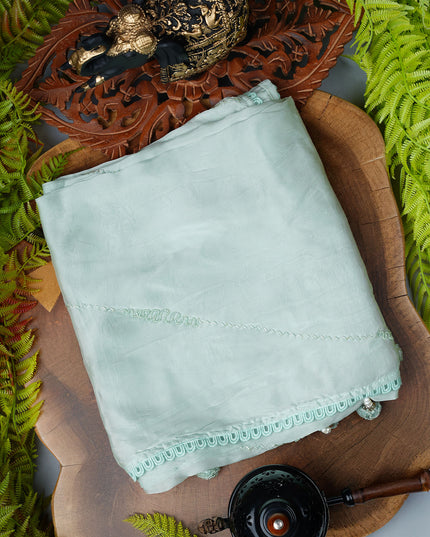 Italian Crape With Kardhana Hand Work Lace Border - Mint Green