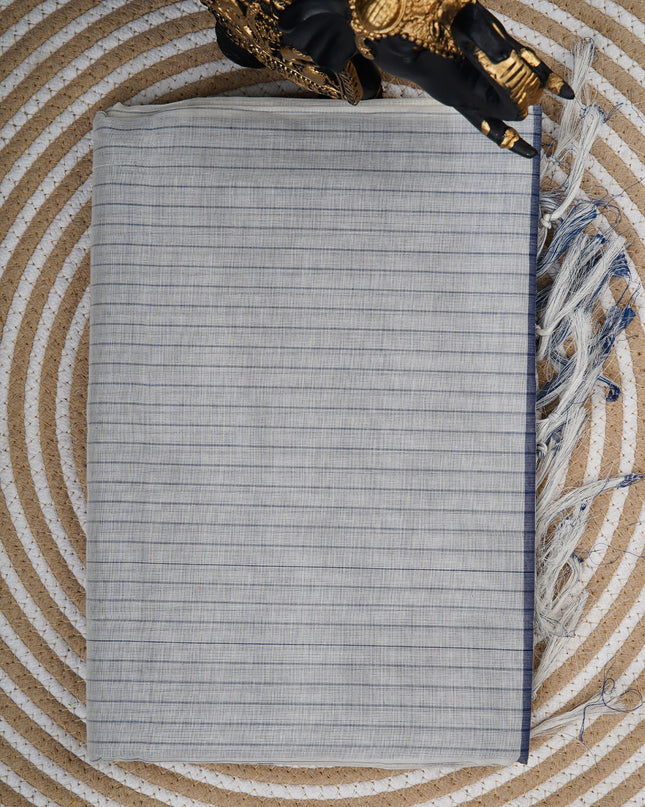 Cotton Handloom Saree with striped border - White
