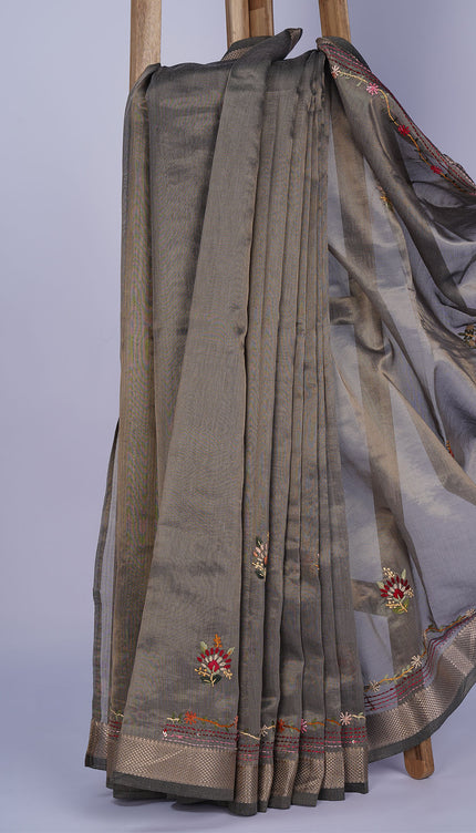 Tissue Chanderi Silk,Kanta work with Zari Border