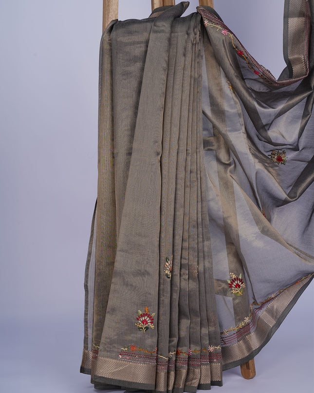 Tissue Chanderi Silk,Kanta work with Zari Border