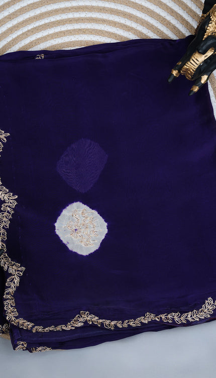 Russian Silk Zardozi Work with Scallop Border - Blue