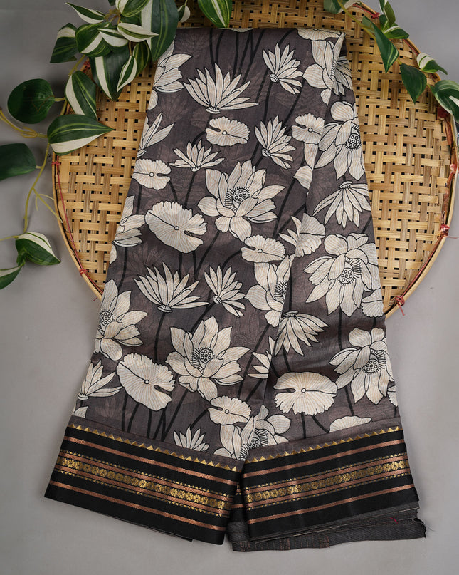 Mangalagiri Silk Digital Print Contrast Border - Grey