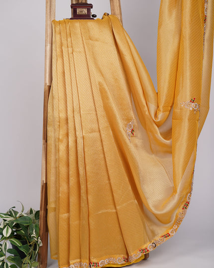 Tissue Organza silk with Self Texture & Handwork Border and Motifs