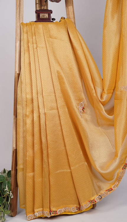 Tissue Organza silk with Self Texture & Handwork Border and Motifs