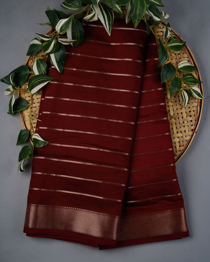 Chanderi Silk Saree With Thread Embroidery Butties And Gold Zari - Maroon