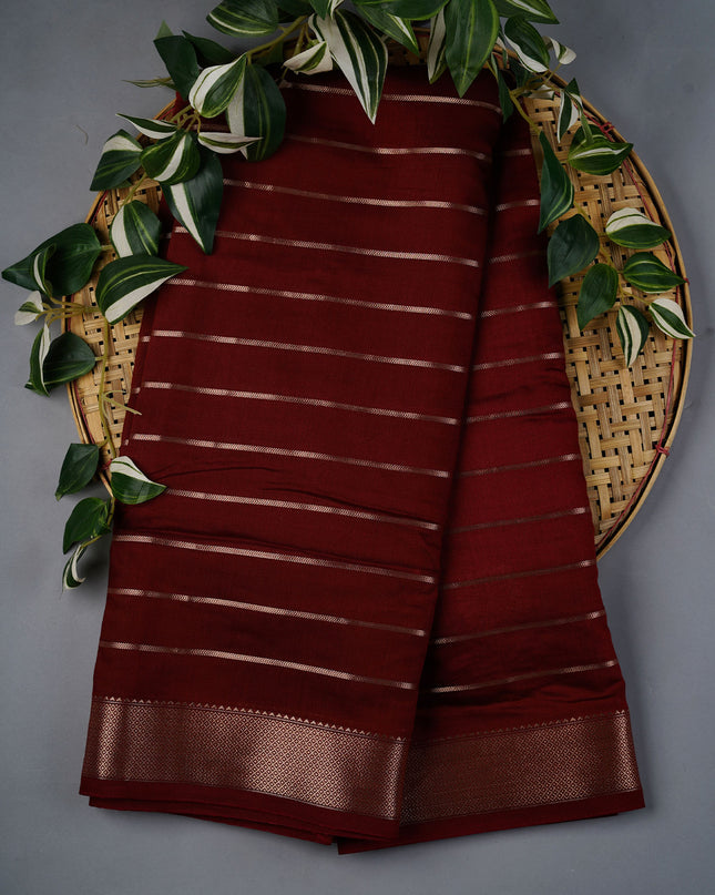 Chanderi Silk Saree With Thread Embroidery Butties And Gold Zari - Maroon