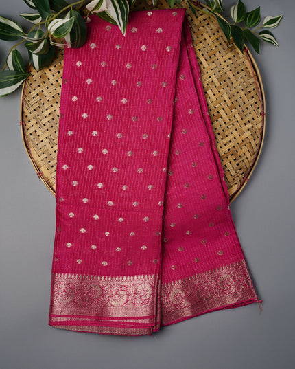 Korean Crepe Saree with Golden Butties and Border- Pink