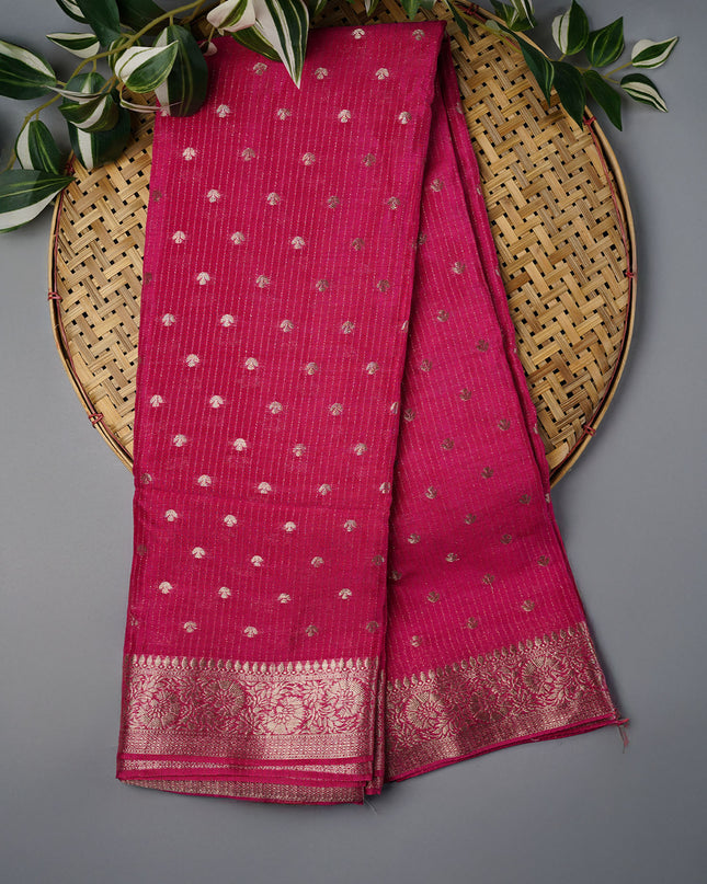 Korean Crepe Saree with Golden Butties and Border- Pink