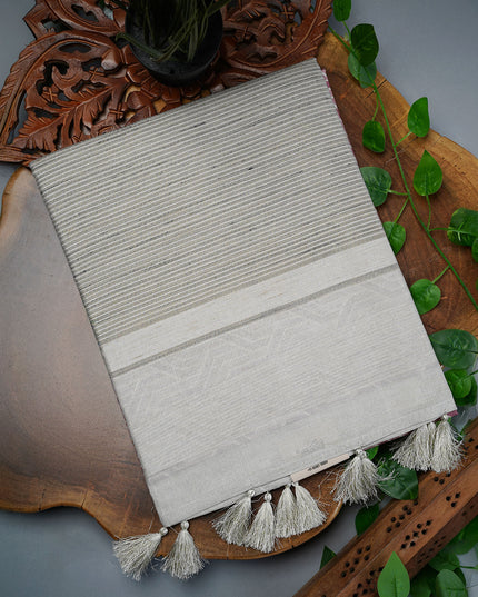 Tusser Silk Saree with Floral Print Border- Pink