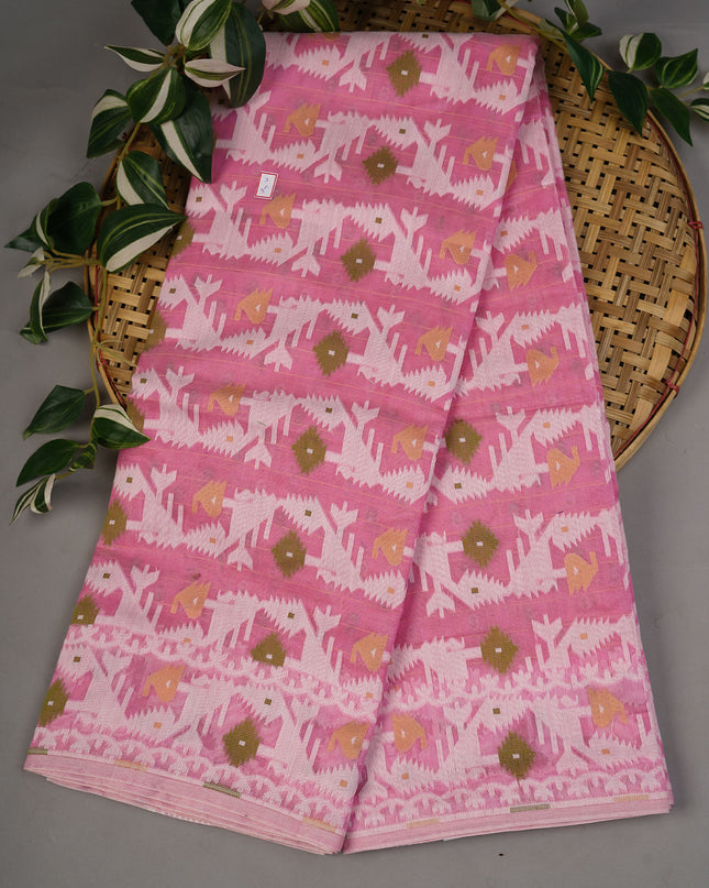 Lotus Cotton Ikkat Design Golden Buttis - Baby Pink