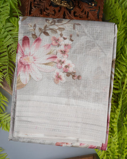 Kota cotton Saree with Floral Print - Tan