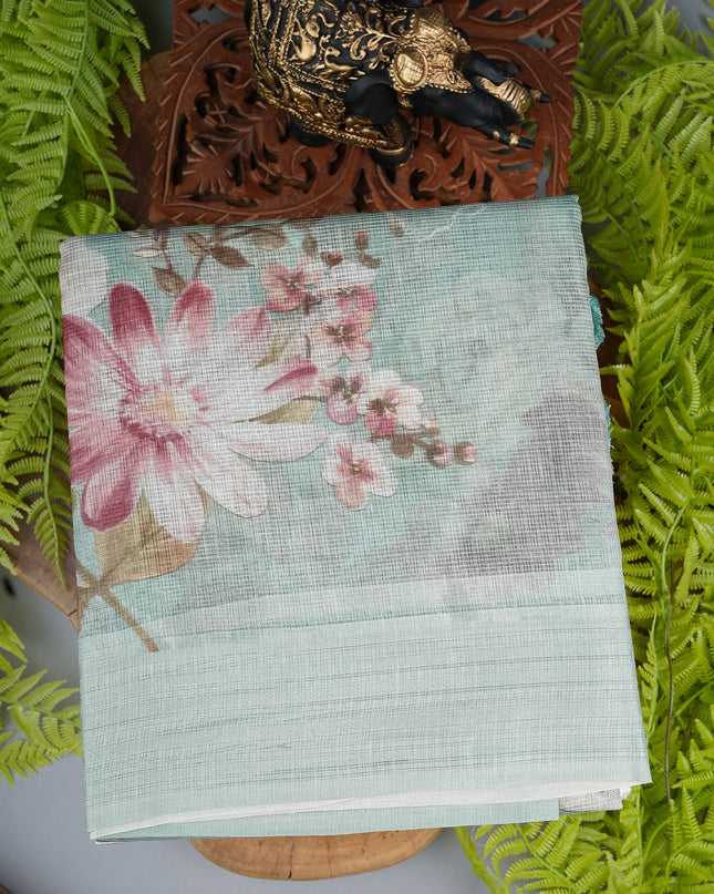 Kota cotton saree with digital print - Mint Green